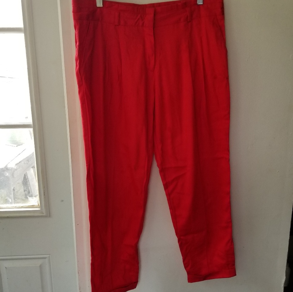 Red Cropped Pleated Trousers Sz 13